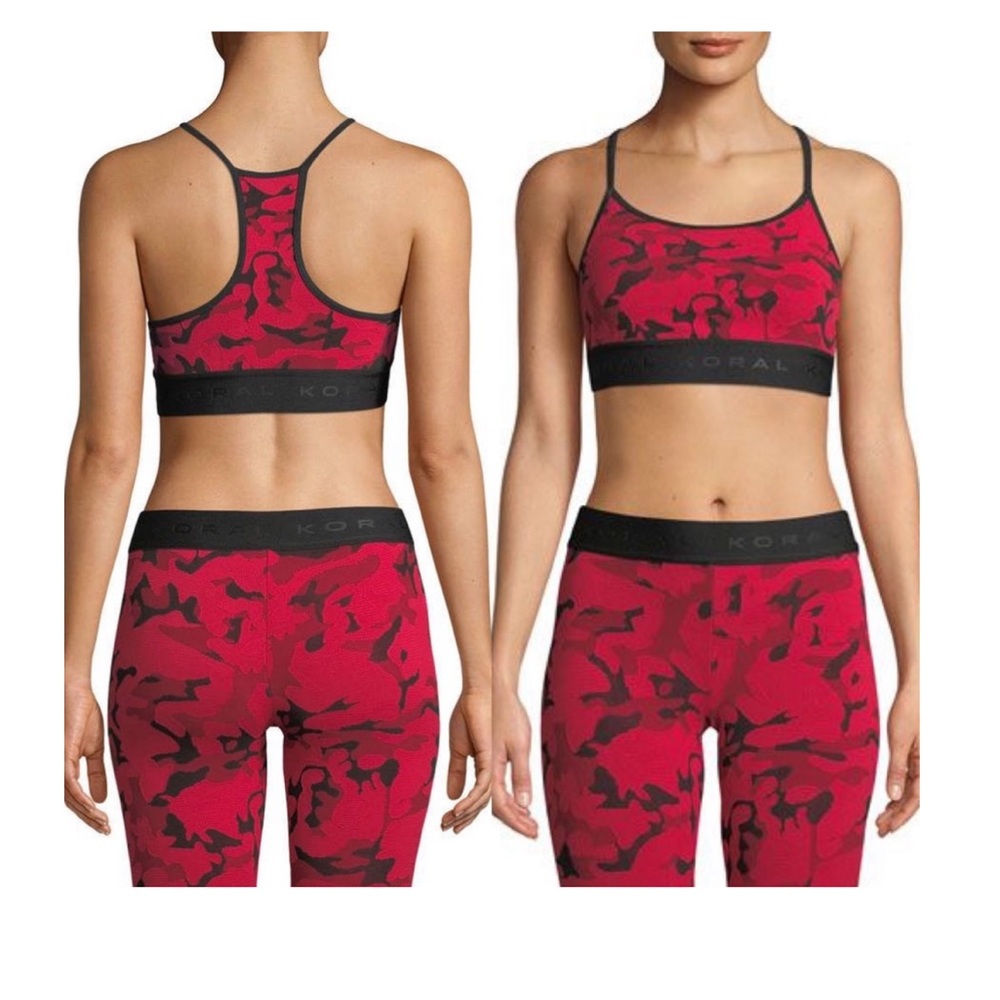 Koral Sweeper Versatility Racerback Bra Red & Black Camo Sports Bra Size XS